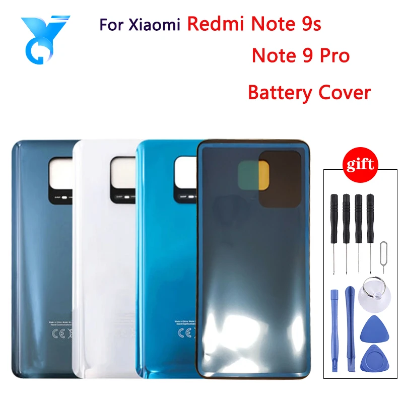 For Xiaomi Redmi Note 9 Pro / Note 9S 64MP Battery Back Cover Rear Door 3D Glass Panel Housing Case Camera lens Adhesive Replace