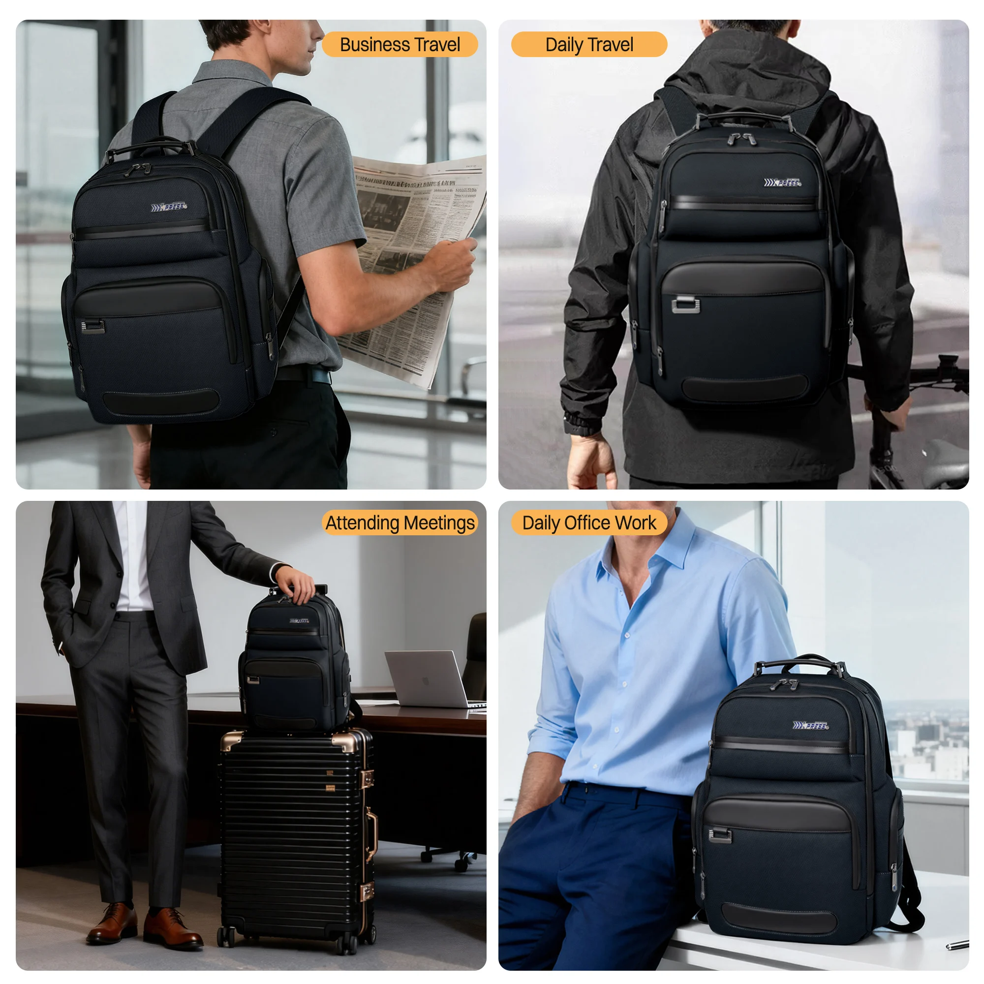 Men Business Laptop Backpack Airline Approved Carry On Backpack Large Casual Work Daypack Computer Bag Fits 15.6