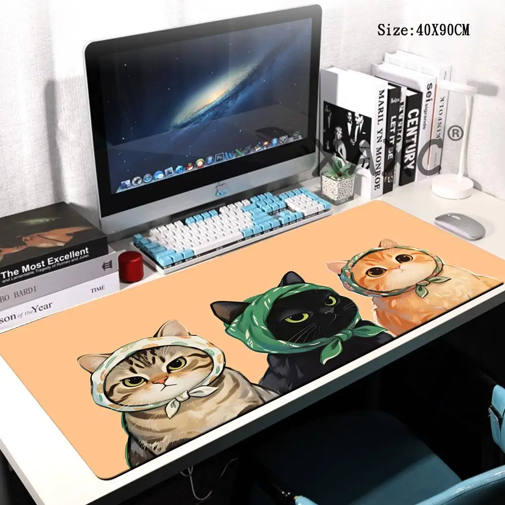 HYBXAXC Anime Cute Cat Mouse Pad Large Computer Game Table Mats Rubber Anti-slip Gaming Keyboard  Mousepads Long Desk Pads