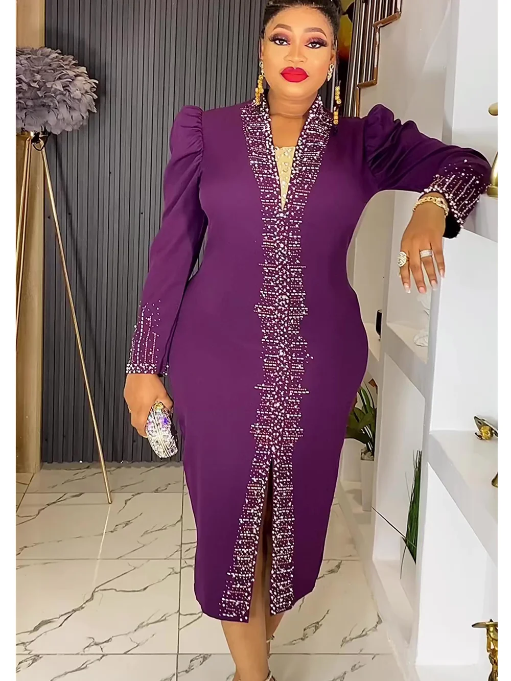 Elegant African Dresses For Women 2024 New Fashion Long Sleeve Wedding Party Long Dress Plus Size Evening Gown Ladies Clothing