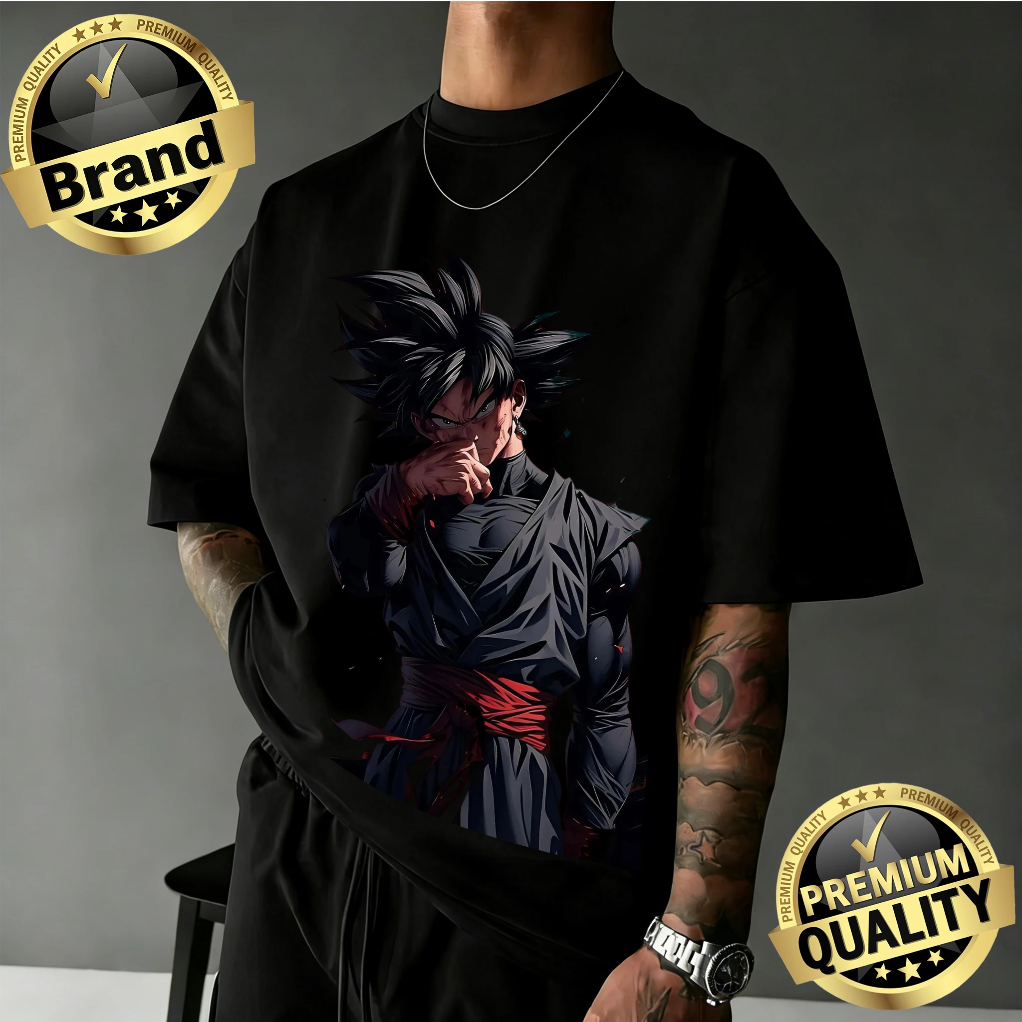 2026 Summer Dragon Ball T-shirt Goku Back View Ink Art Style Nostalgia Retro Graphic Print 100% Cotton Casual Family
