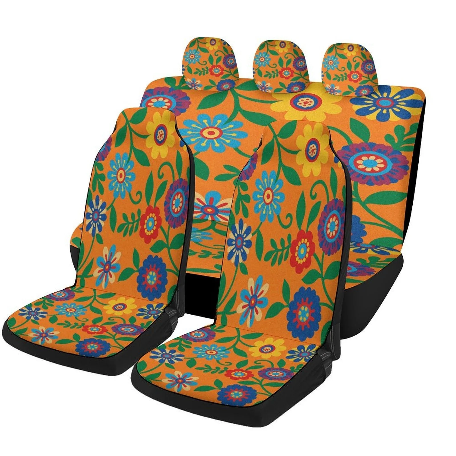 

Floral Pattern Art Designed Car Seat Cover Set For Most Cars, Decorative Fashionable High-quality Car Seat Protector Covers Full