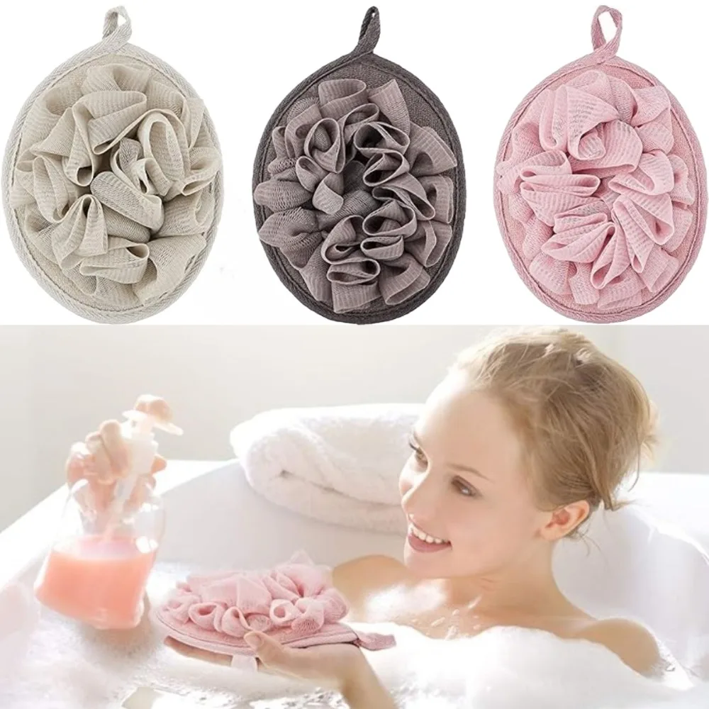 Loofah Body Bath Scrubber Shower Wash Flower Ball Massage Exfoliating Tools with Non Slip Elastic Strap Shower Accessories 1PC