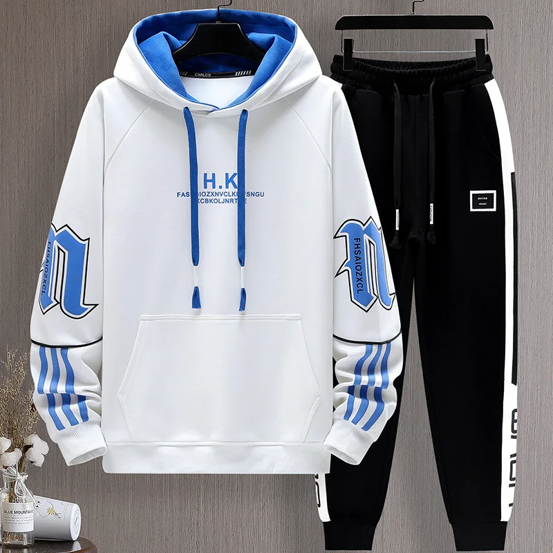 Casual 2024 Spring Autumn Men\'s Sets Cotton Hoodies & Pants Two Piece Tracksuits Outwear Hooded Pullover Sweatshirts+Jogger Suit