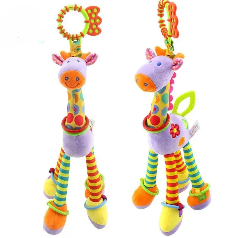 Soft Giraffe Zebra Animal Handbells Rattles Plush Baby Toy With Teether For Newborn Infant Development Handle Toys Gift