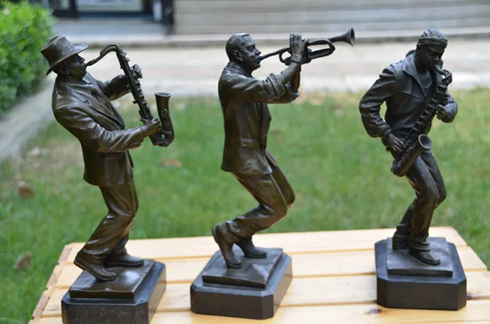 

3P large HOME OFFICE Living Room TOP COOL Ornament Country Rock Music Crazy Sax trumpet Bronze carving art Sculpture statue 30cm