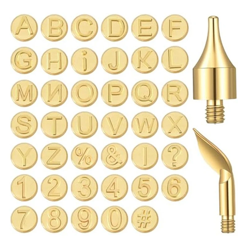 43 PCS Wood Burning Tip Set Including Letter Number Symbol Wood Burning Tip Gold For DIY Embossing And Carving Crafts