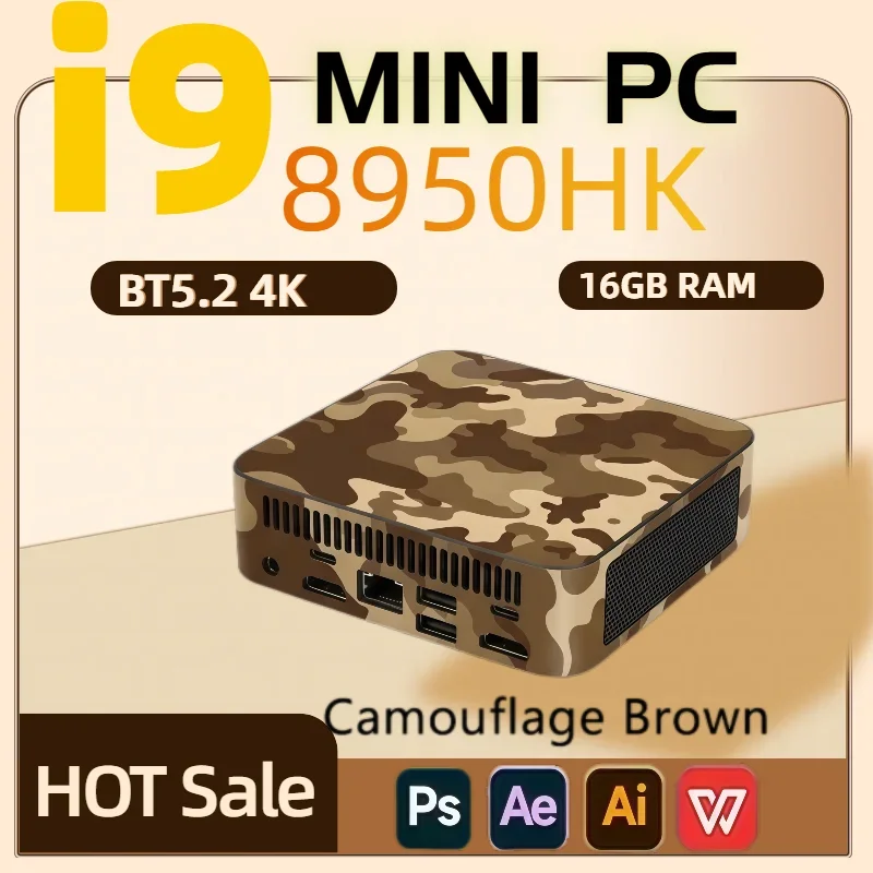 Mini PC Camouflage Colors High Performance Mini Gaming Computer Core i9 8950HK 16GB RAM 1TB M.2 SSD WiFi6 BT5.2