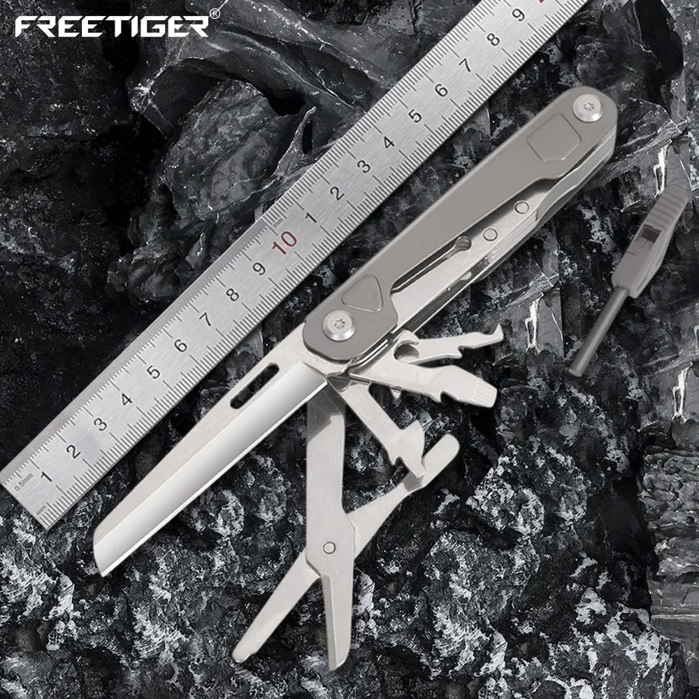 

FreeTiger Multifunctional Knife with Pry bar, Bottle Opener, Scissors, Screwdriver Outdoor Multi-tools EDC Gear for Men