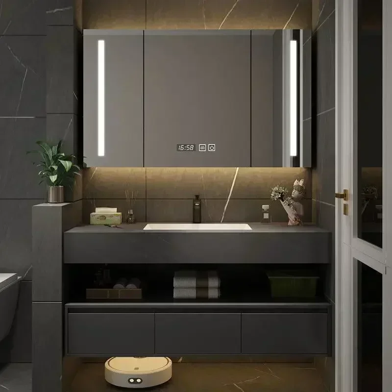 Mirror Cabinet, Bathroom Vanity, Rock Board, Single and Double Sink Floating, with Smart Mirror, Suitable for Bathroom Bathing