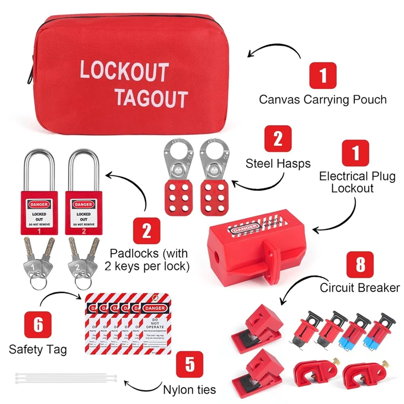 

-ESTR Lockout Tagout Kits Electrical, Lockout Tagout Station Safety Hasp Latch, Lockout Tags/Circuit Breaker, For Industrial, Du