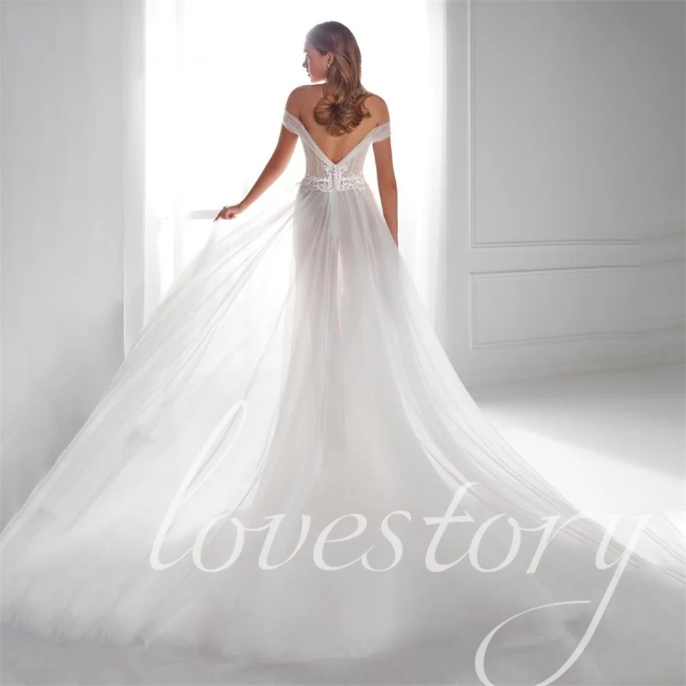 Vestido De Novia De tul sin mangas con hombros descubiertos, traje De Novia moderno, Sexy, línea A
