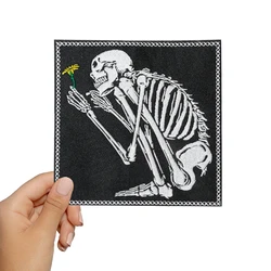 1PC Skull With Flowers Embroidered Patch Iron/Sew On Patches For Clothing Cap Bag Jacket Trucker Hat DIY Gift Hip Hop Punk Badge