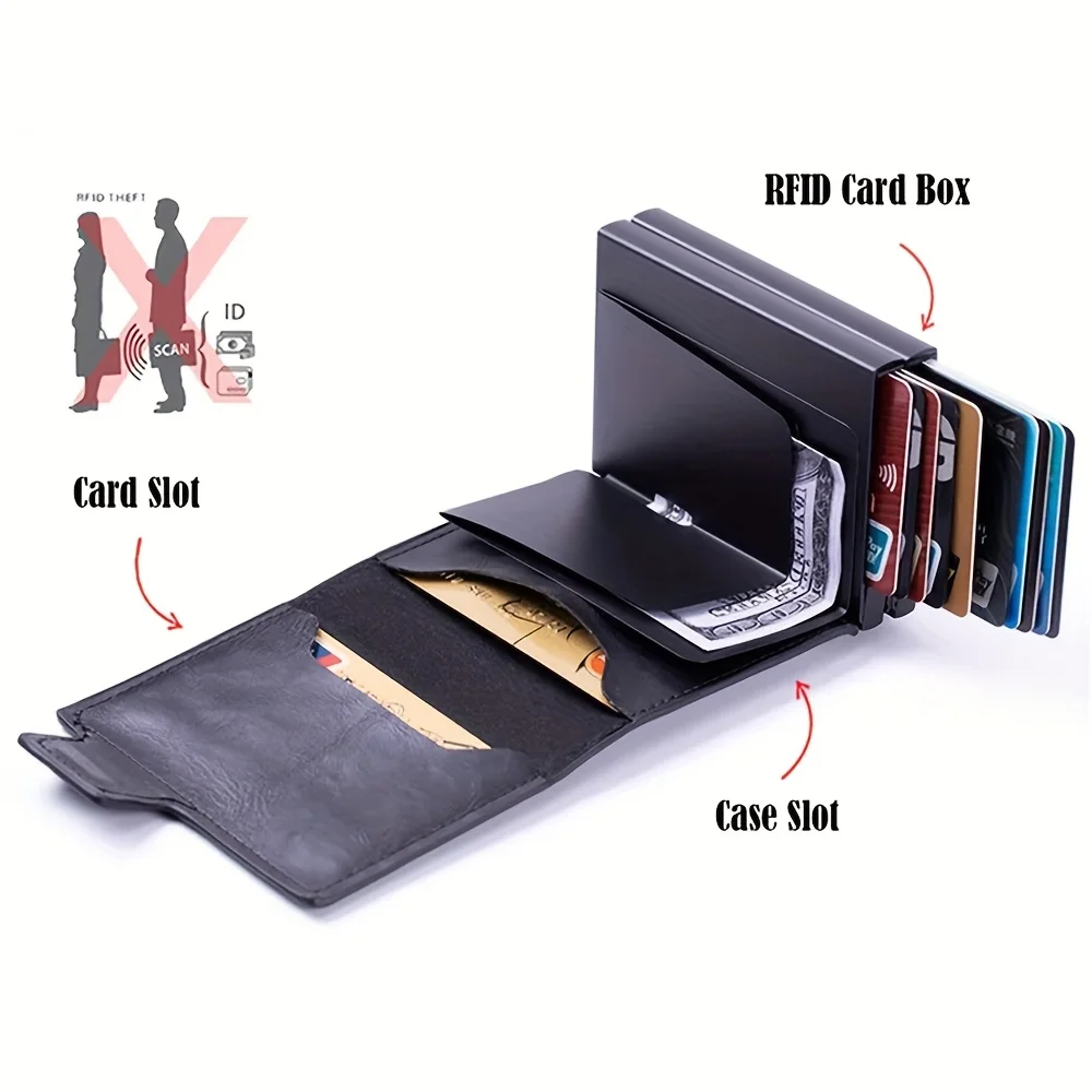 2025 Nieuwe Grote Capaciteit Dubbellaags ID Creditcardhouder Anti Rfid Blokkeren Beschermd Magische Portemonnee voor Mannen Kaarthouder Case