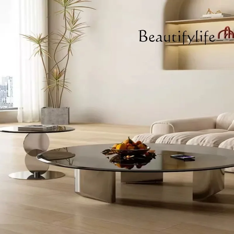 N40 Modern minimalist suspended coffee table household living room tempered glass round small apartment table tea side table