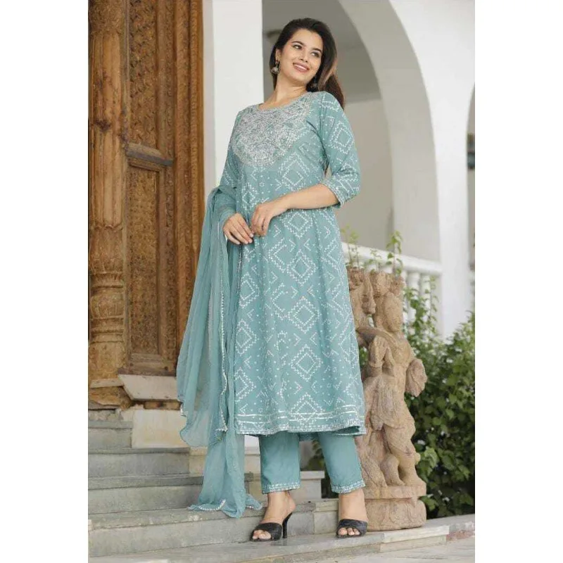 

Indian Festival Wear Rayon Fabric Stitched Anarkali Salwar Kurti Pant & Dupatta