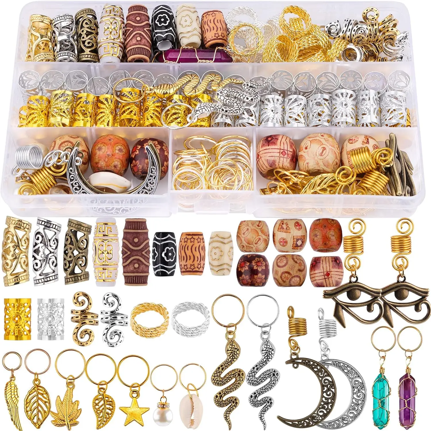 

184 Pieces of Metal Hair Accessories, Dreadlocks Weaving, Dreadlocks Rings, Various Hairstyles, Long Hair Locks, Jewelry Pendants, Beads for Ladies and Girls, Long Hair Lock Hairpins Suitable for Parties, Dance