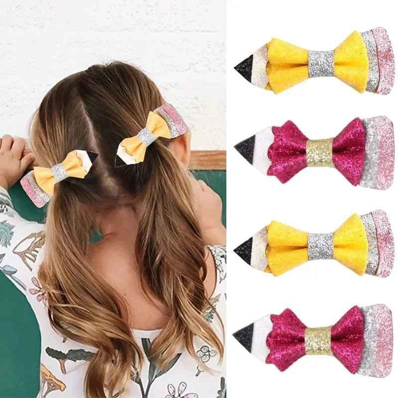 

Oaoleer Glitter Pencil Hair Bow Clips Back To School Pencil Hairpin for Baby Girls Cute Girl Barrettes Headwear Hair Accessories