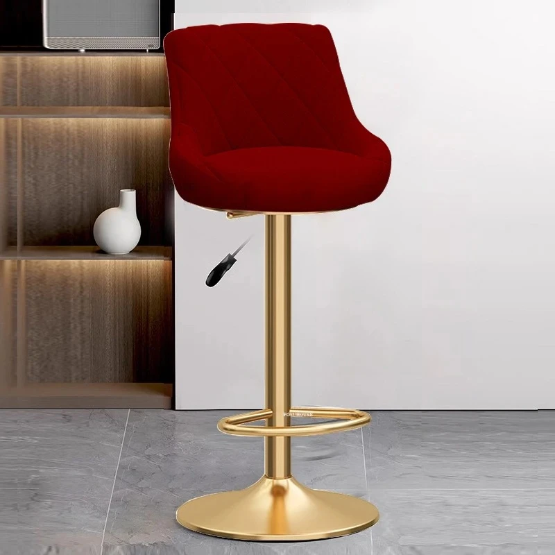 & European Wrought Iron Lift High Stool Home Furniture Nordic Gold Bar Chair for Kitchen Island Modern Leisure Soft Back Bar Cha