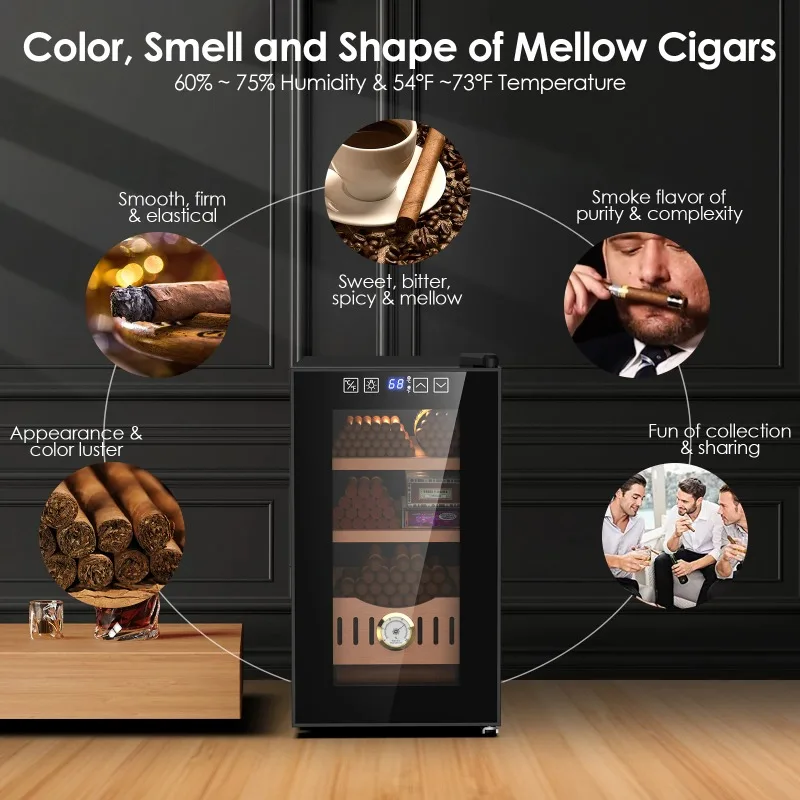 25L Thermostatic Electric Humidor 200 Counts Large Cigar Humidor Cooling and Heating Temperature Control Cabinet Cigar Fridge