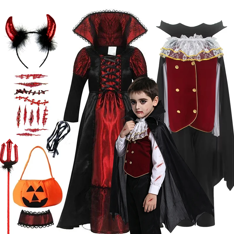 Halloween Children Vampire Cosplay Costume Gothic Dark Court Ghost Bride Witch Design for Party Carnival Stage Show Dressing