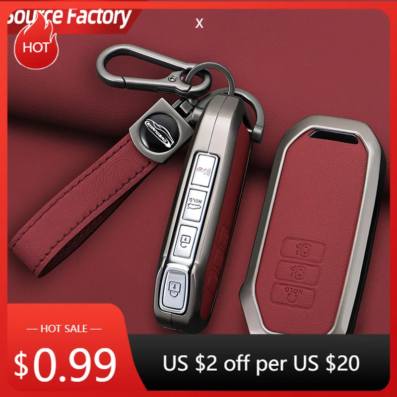

Car Stickers Metal+leather Key Shell Fob Holder for Kia Sorento MQ4 2020 2021 2022 EV6 K8 V6 7 Buttons Car Remote Key Case