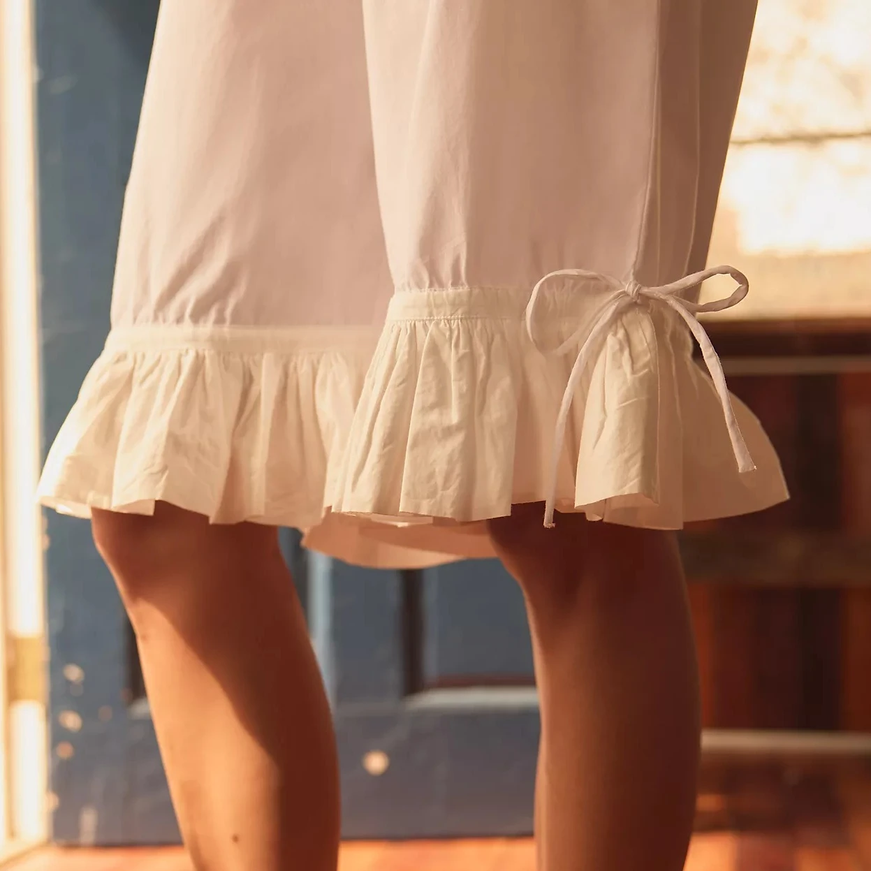 

Базовые женские длинные шаровары на шнуровке с оборками и низкой эластичной резинкой на талии, шорты до колена с рюшами, повседневные короткие пижамные штаны