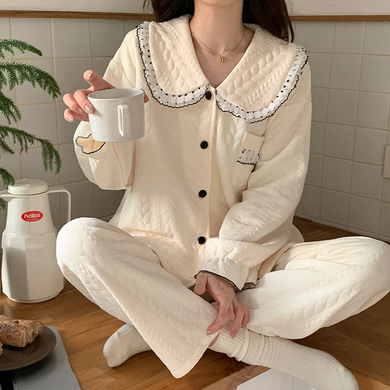 

Комплекты пижам с длинными брюками для женщин: осенние, зеленые, с узором в виде звезд, домашняя одежда с карманами, на завязках спереди, рукав три четверти, длина до щиколотки