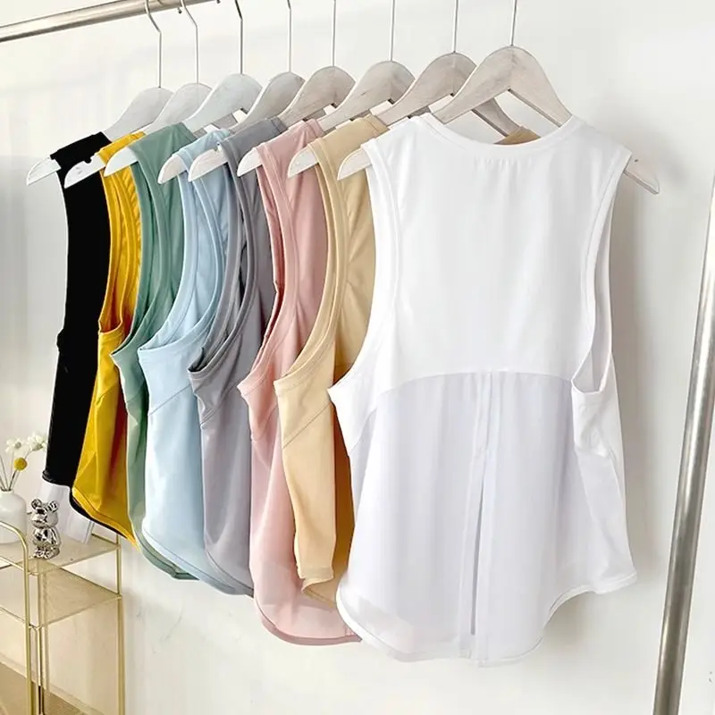 Qui Dry Canotta Donna Estate Sottile Allentato Fitn Corsa Yoga Pilates Cover up Top Poliestere 00% Materiale Conent