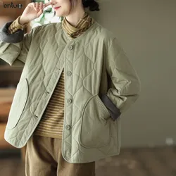 Brand Women's Autumn and Winter Fashion Cotton Clothes Retro Lingge Pressed Thread Cotton Clothes Casual Warm Art Coat