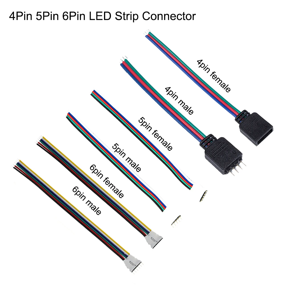 4pin 5pin 6pin Male Female strip to controller Adapter Cable Wire for 5050 3528 SMD RGB RGBW RGB+CCT LED Strip light 5pcs