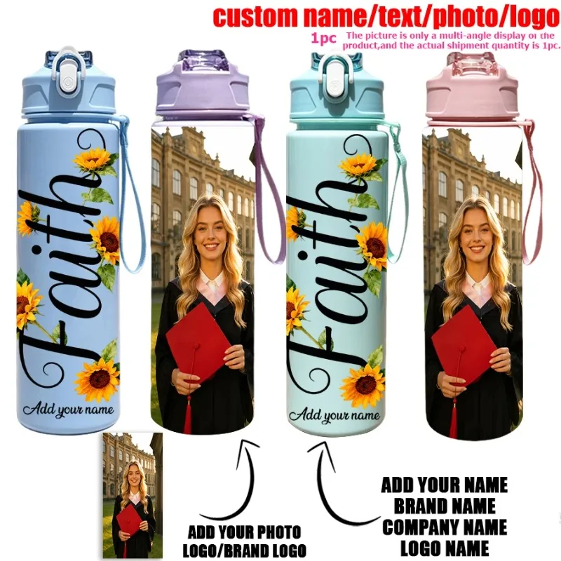 Personalized 25oz Faith Text Pattern Water Bottle Custom Picture & Text for Graduation Back to School Holiday Festival Gift