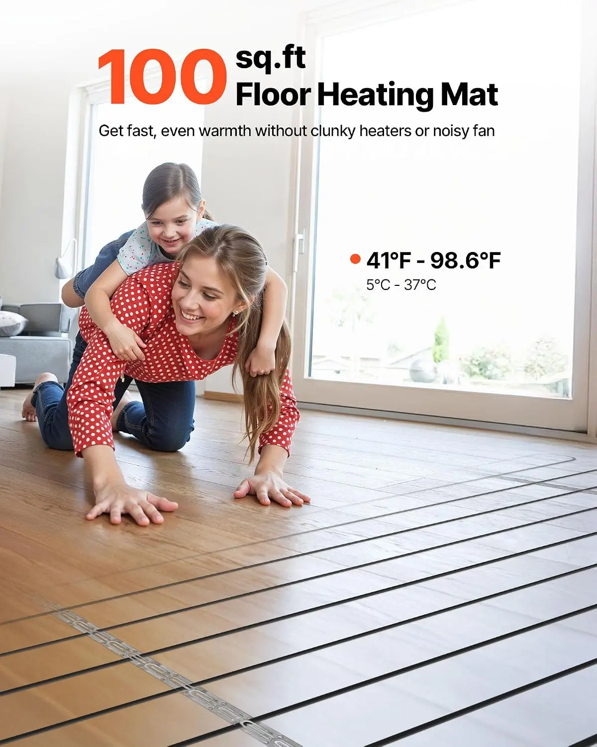100 sqft Underfloor Heating Cable Kit, 120V Electric Radiant Heated Floor System, with Smart Control Thermostat & Alarm, Easy In