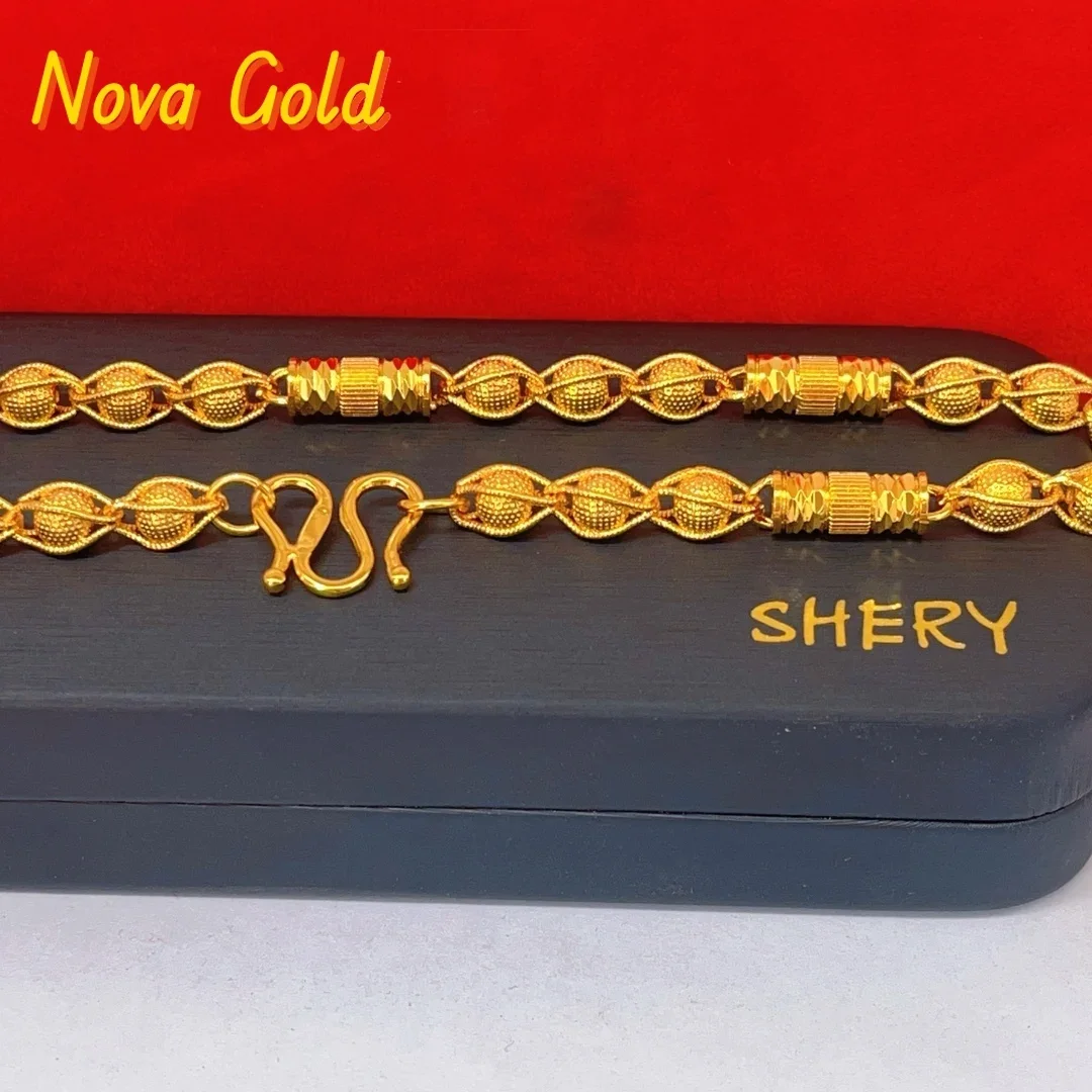 

NovaGlod 24K real gold bamboo bead necklace glossy round bead necklace exquisite and elegant 9999 men's necklace couple