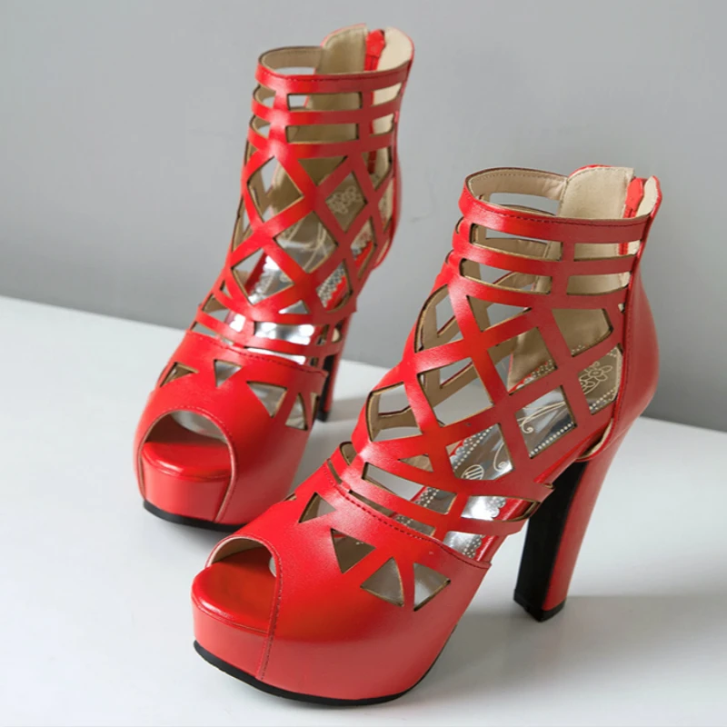 Summer Shoes Ankle Boots For Women High Heels Sandals Platform Cut-outs Black Red White Blue Party Dance Shoes Large Size 45 50
