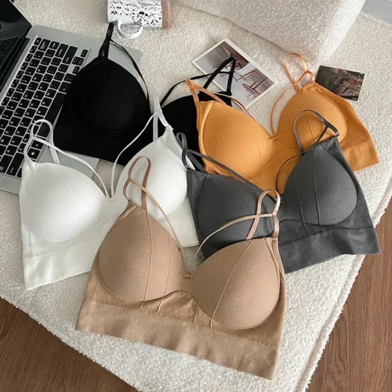 

Women's Cotton Underwear Tube Tops Sexy Solid Color Top Girls Fashion Push Up Bra New V-Neck Tank Up Female Lingerie