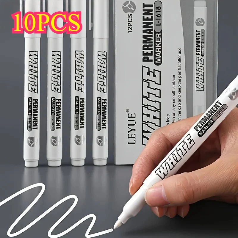 

10pcs Waterproof White Paint Marking Pen | Suitable for DIY, Graffiti, Wood, Glass, Painting, Faux Leather, and Ledger