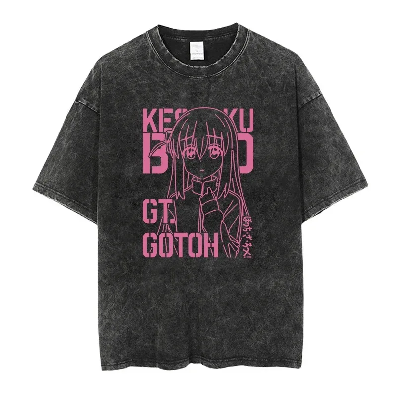 Bocchi the Rock! Kessoku Band Vintage Washed T-Shirt, Unisex Loose Short Sleeve, Anime Graphic Streetwear Women And Men T-shirts
