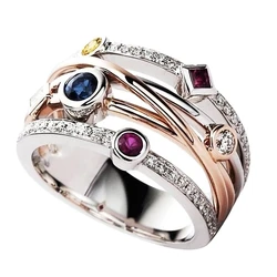 925 Sterling Silver Vintage Colorful Crystal Promise Rings For Women Girls Luxury Designer Jewelry Wholesale