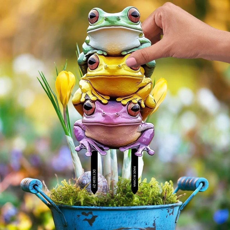 1 pc Cartoon simulation 2D frog garden potted plant decoration, card insertion, decorative atmosphere props.