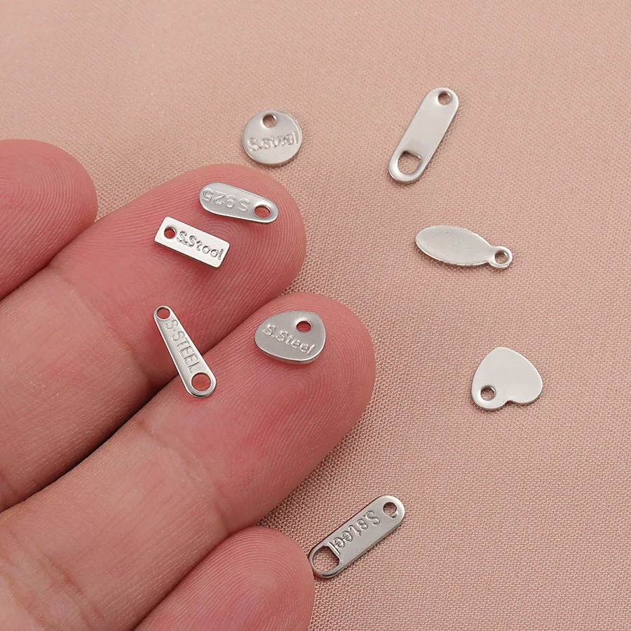 Fnixtar 100pcs Stainless Steel Sculpture S.Steel Oval Charm Pendant Small Extend Chain Tag DIY Jewelry Making Findings Accessory