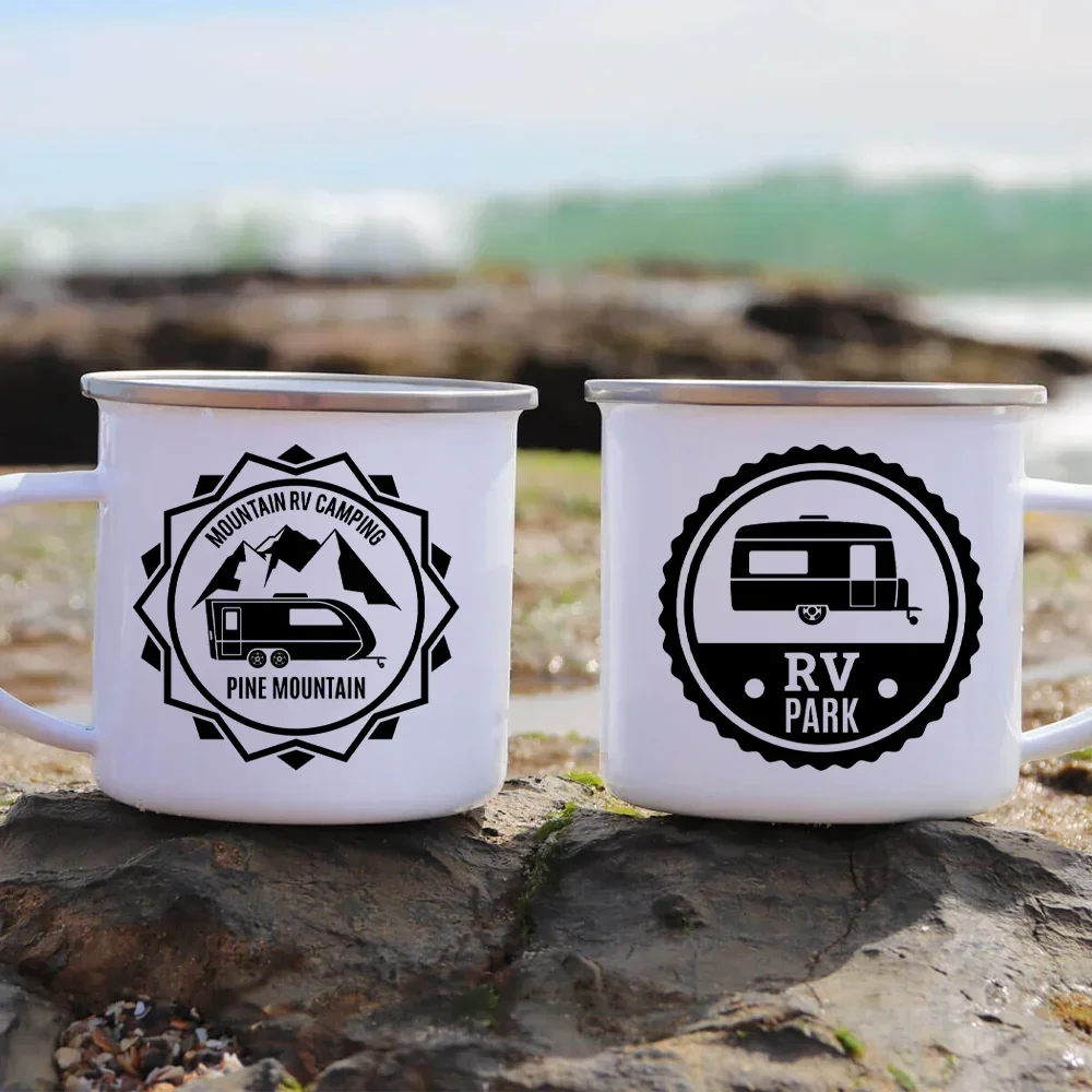 RV Park Mug Enamel Mugs Beach Campfire Present Hawaii Decor Enamel Mug Beach California Drink Juice Water Cocoa Milk Coffee Cup