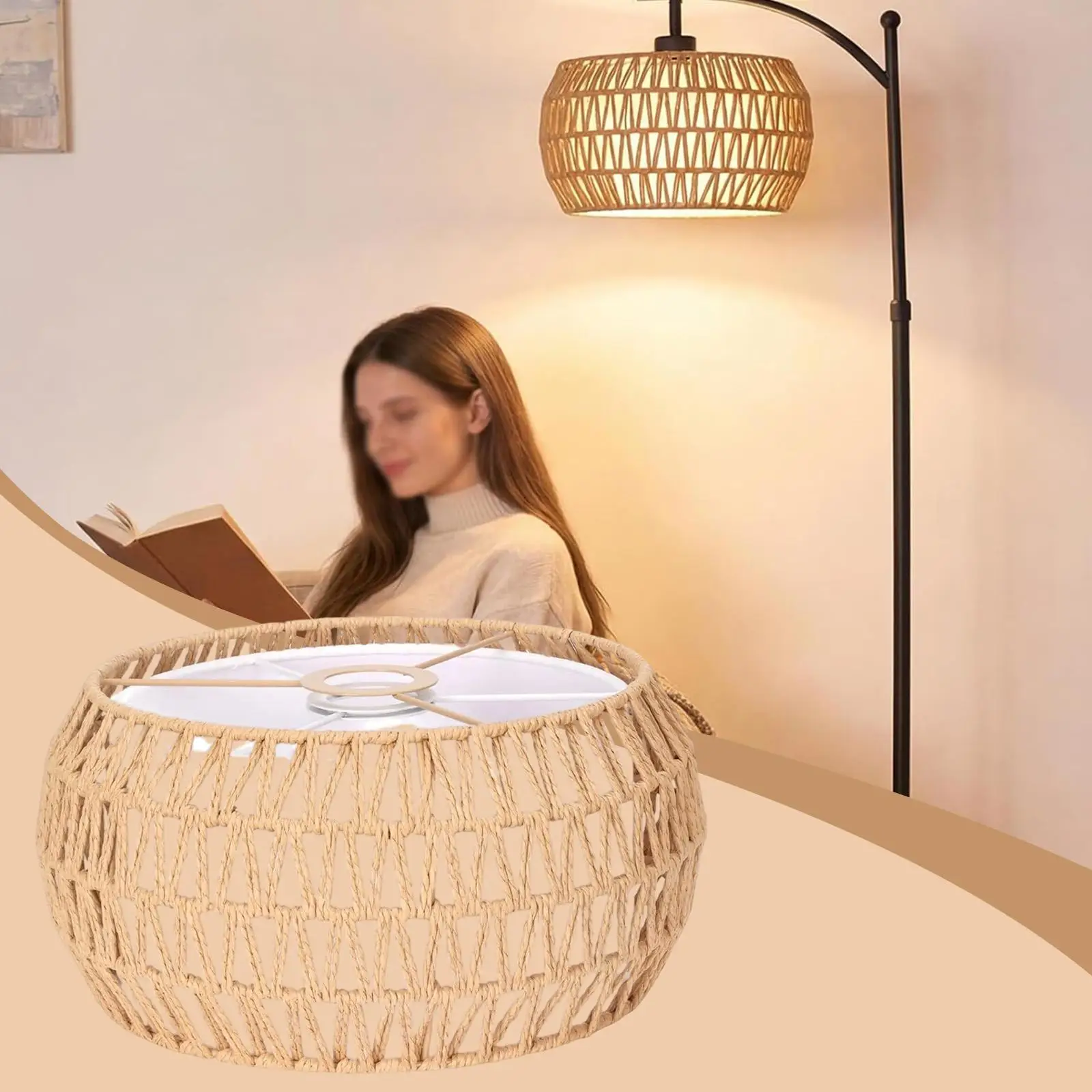 Rustic Lampshade Vintage Fabric Woven Lamp Shade Frame for Dining Room Living Room Pendant Ceiling Light Fixture