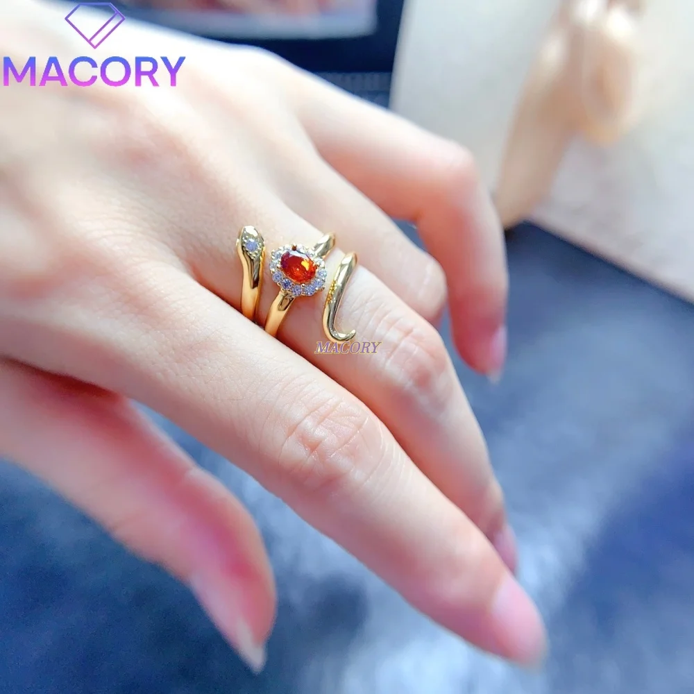 925 sterling silver natural Mandarin Garnet ring snake-shaped unique design mysterious vintage Christmas and Halloween gift
