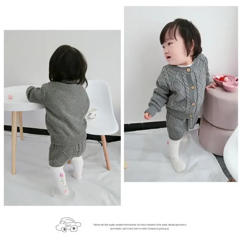 HoneyCherry Girls Cotton Knit Set Long Sleeved Sweater Shorts Two Pieces Sets Girls Clothing Sets Infant Warm Outwear