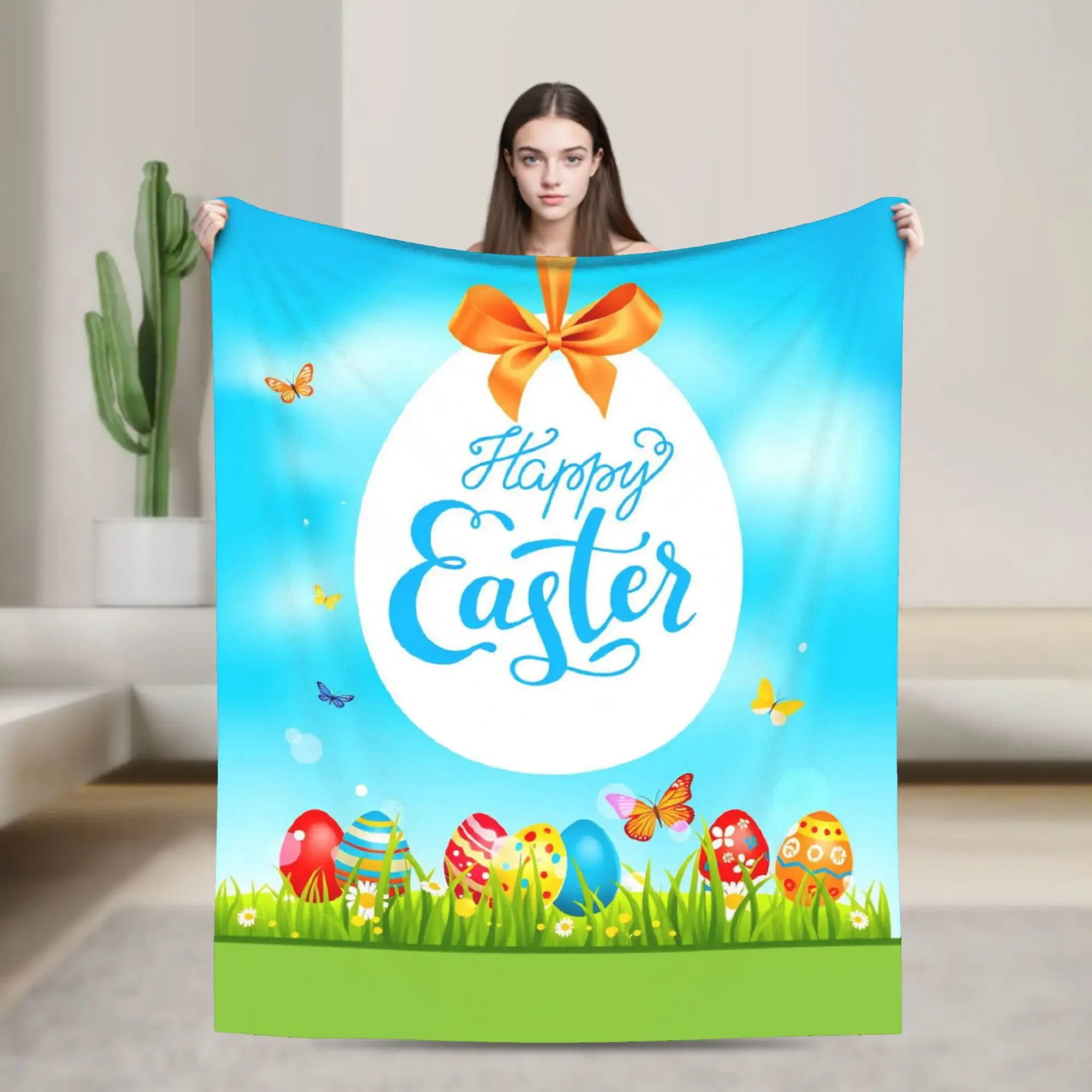 

Vibrant Easter Egg Print Soft Flannel Throw Blanket for Camping Bed Sofa Lightweight Bedspread Cover