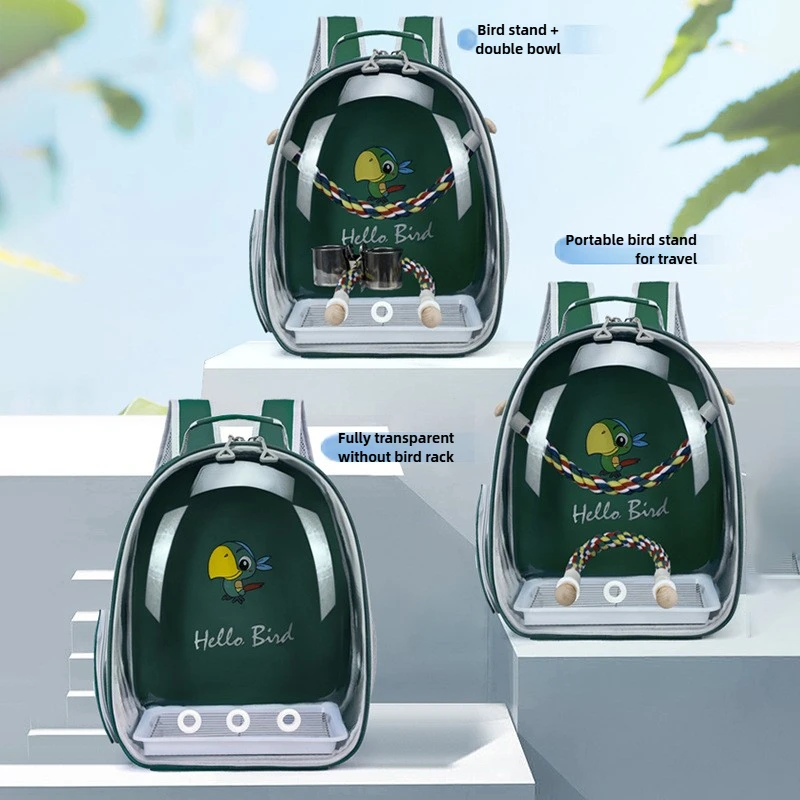 

Portable Bird Carrier Bird Backpack with Perch Rope and Tray for Parrot Parakeet Macaw Cockatiel Acrylic Pet Cage Birds Bag