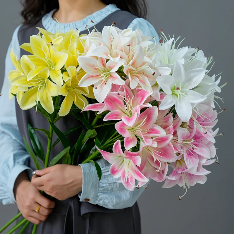 1 unidad, nuevo, 10 cabezas de lirio, flor Artificial, boda, novia, decoración del hogar, Hotel, fiesta, oficina, jardín, flor rosa de seda, decoración artística