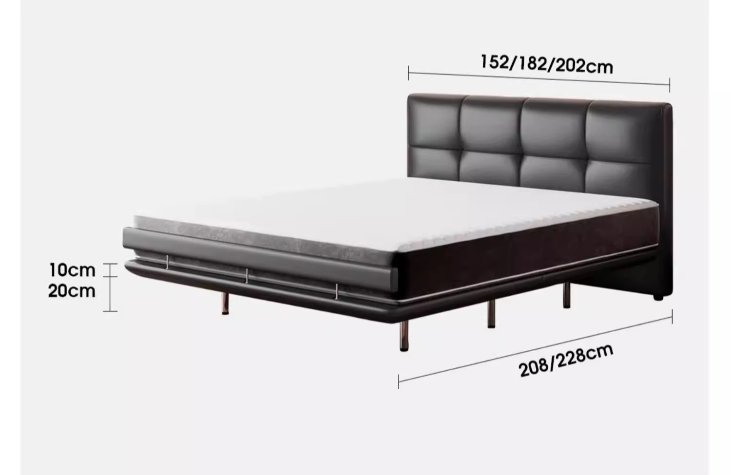 Fully automatic lifting black technology can support the waist black leather bed