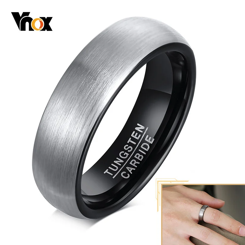 Vnox Basic 6mm Men Wedding Black Tungsten Carbide Ring, Matte Finished Minimalist Finger Bands Jewelry,Comfort Fit US Size